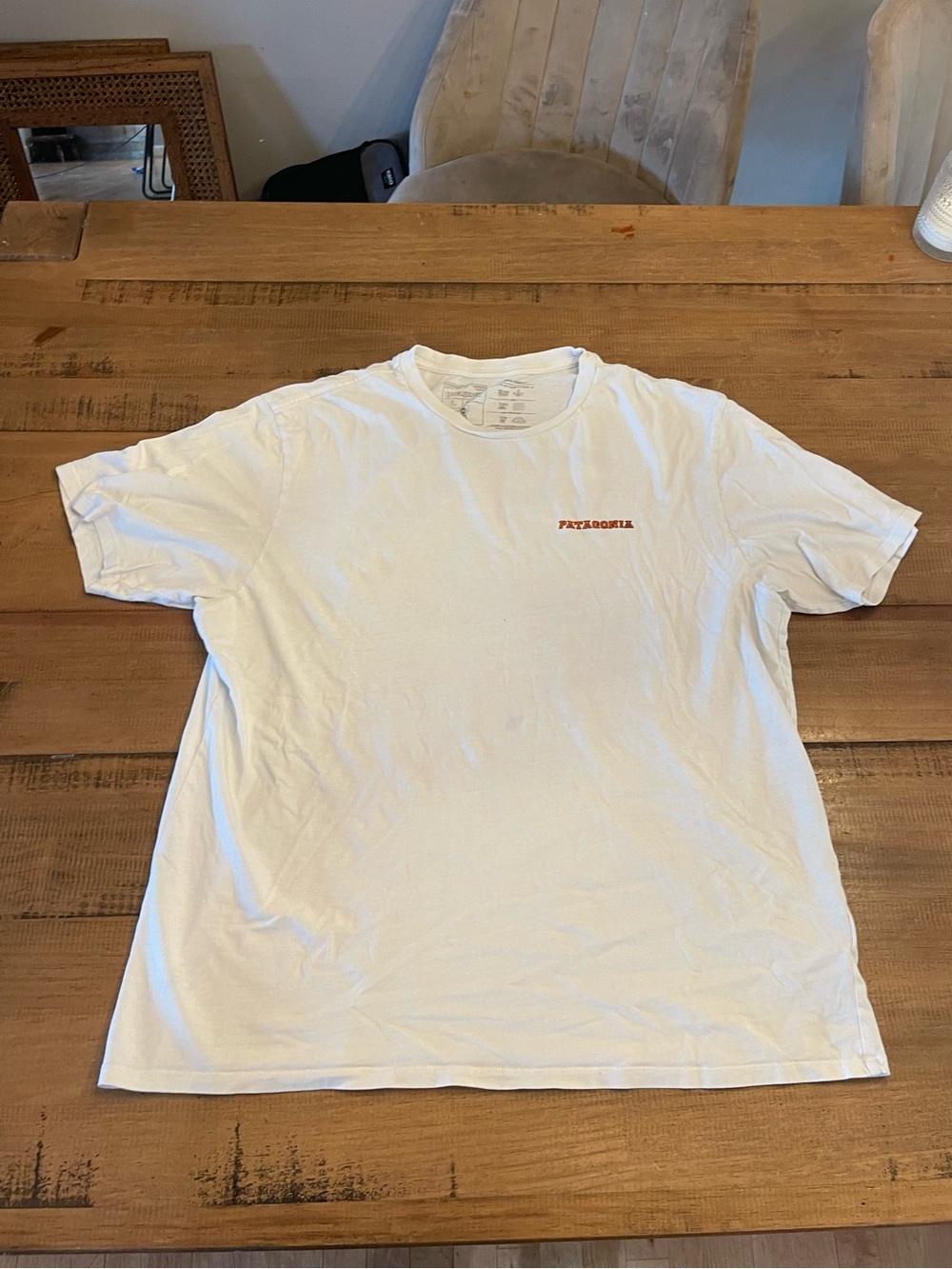 Patagonia White Short-Sleeve Crew T-Shirt with Small Red Logo
